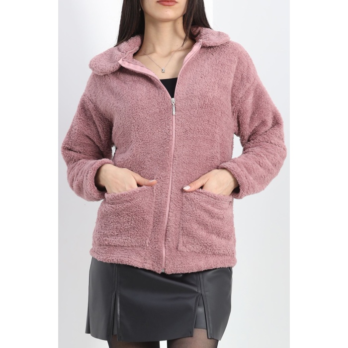 Fermuarlı Peluş Ceket Koyulila