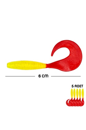 Silikon Kurt Sahte Yem - 60mm - Kırmızı/Sarı - 5li Paket - Yumy (456-18065)
