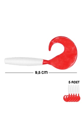 Silikon Kurt Sahte Yem - 95mm - Kırmızı/Beyaz - 5li Paket - Yumy (460-O-18095)