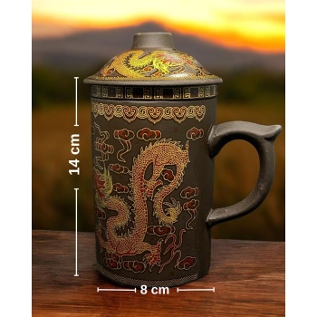 Ejderha Temalı Süzgeçli Toprak Kupa