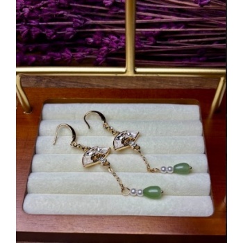 Çin Yelpazesi Temalı Mine Taşlı Küpe