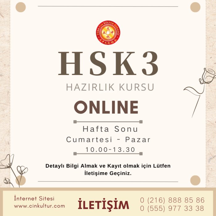 ONLINE HSK3 KURSU 120 DERS