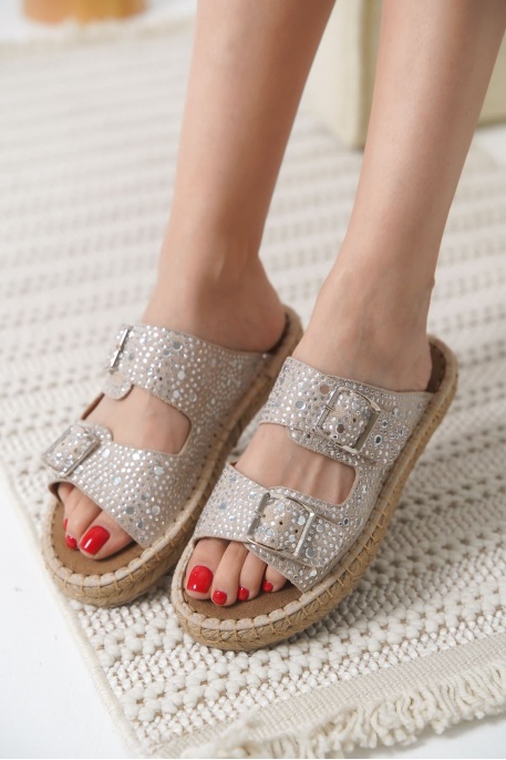 Tyna Süet Gri Taşlı Kadın Terlik