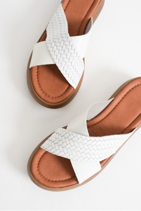 Fayn Beyaz Hakiki Deri Terlik