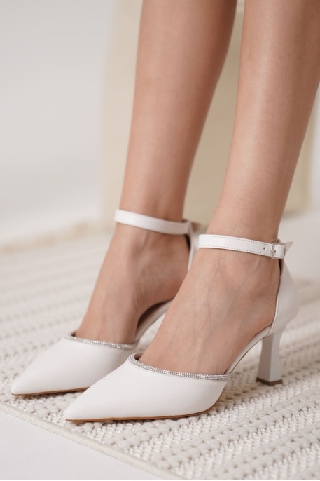 Darla Taşlı Kadın Beyaz Topuklu Ayakkabı