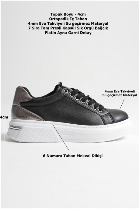 Vega Platin Detaylı Siyah Kadın Spor Ayakkabı