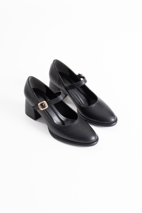 Kelly Siyah Cilt Kadın Topuklu Ayakkabı