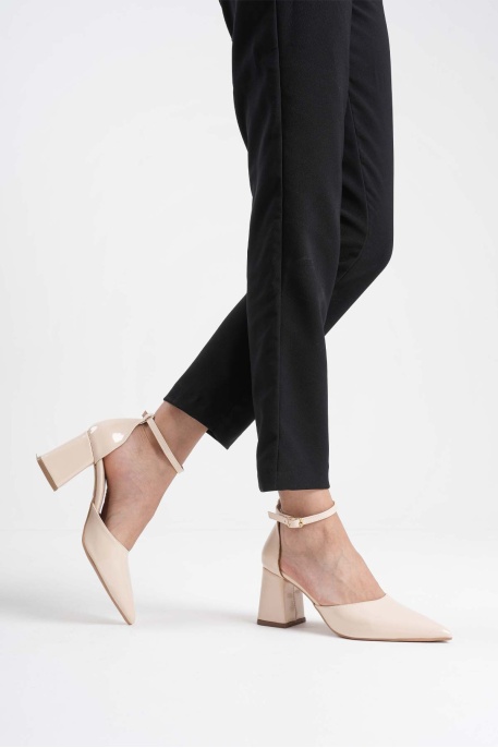 Doren Bej Rugan Kadın Topuklu Ayakkabı