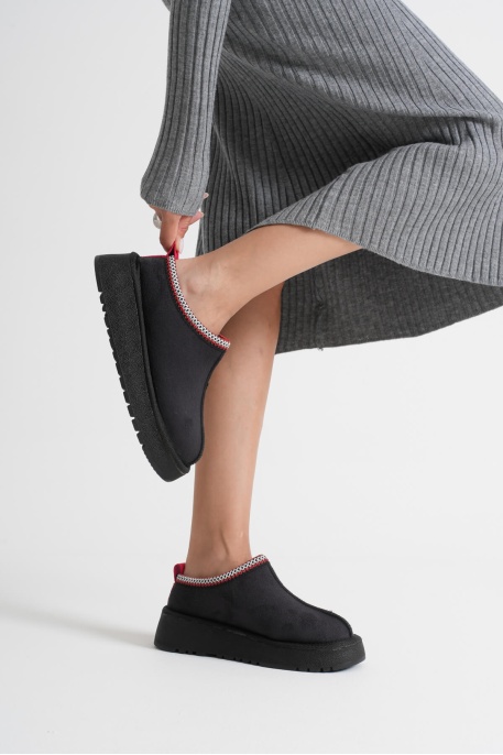 Elsa Kadın Siyah Kışlık Kürklü Terlik