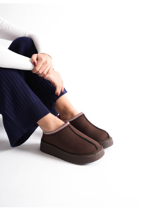 Elsa Kadın Acı Kahve Kışlık Kürklü Terlik