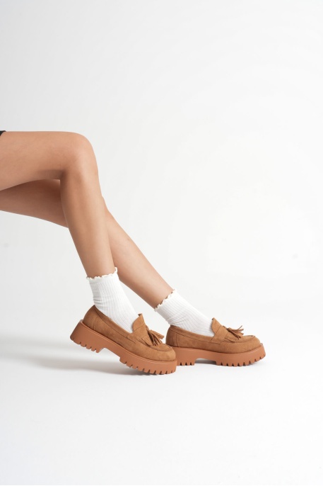 Mina Kadın Günlük Taba Süet Loafer Ayakkabı