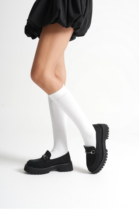 Lara Toka Detaylı Siyah Süet Günlük Loafer Ayakkabı