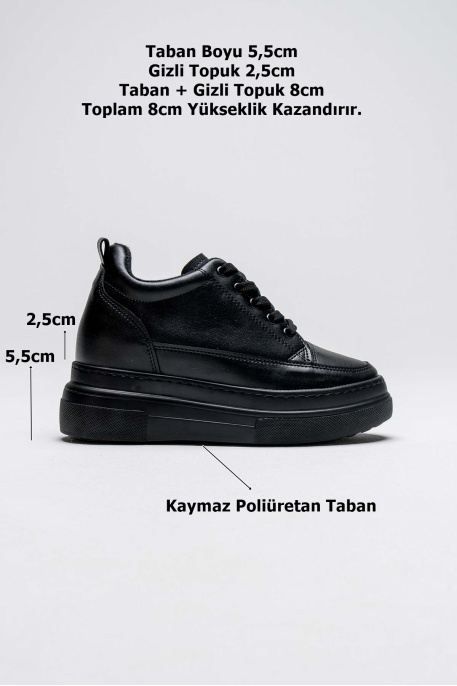 Kadın Gizli Topuk Siyah Spor Ayakkabı