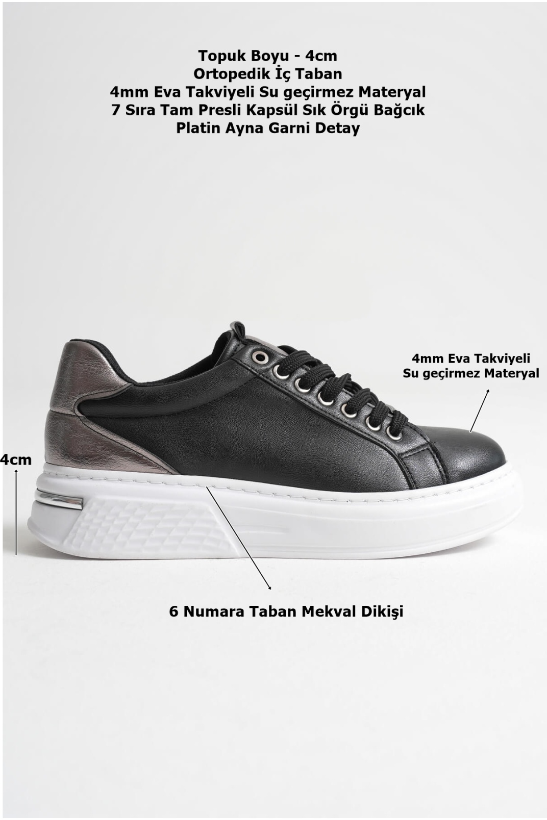 Vega Platin Detaylı Siyah Kadın Spor Ayakkabı