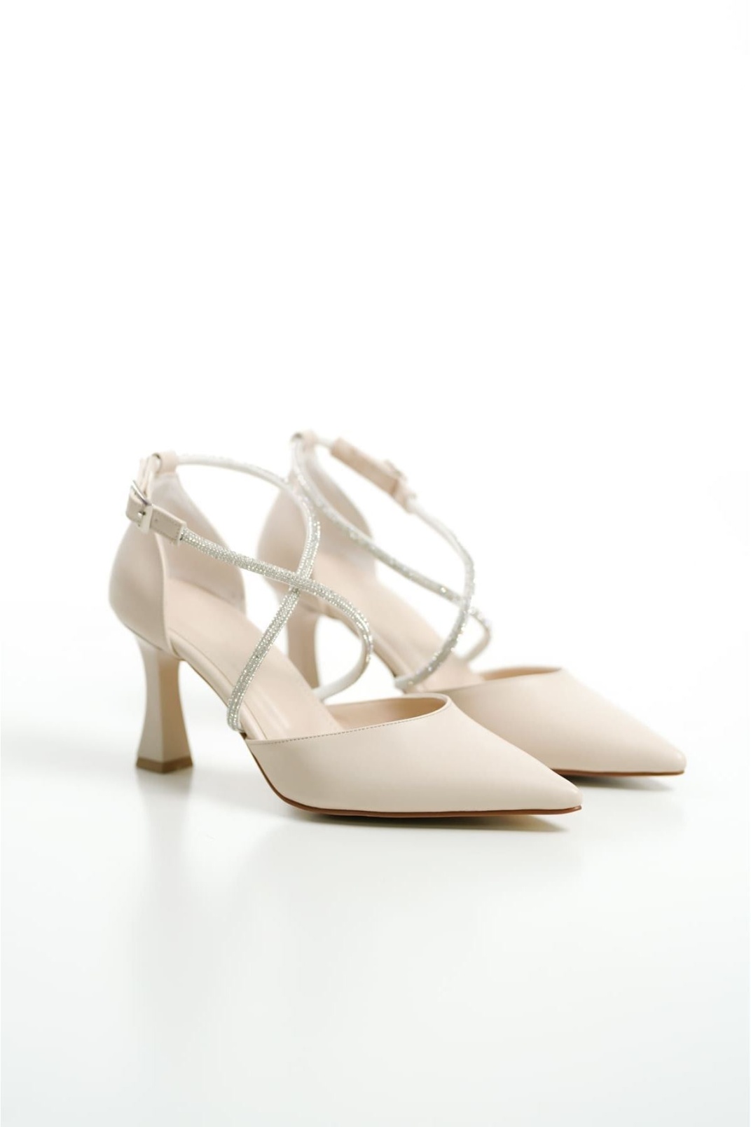 Fiona Taşlı Kadın Bej Topuklu Ayakkabı