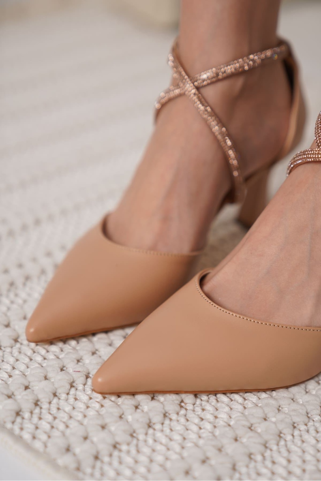 Fiona Taşlı Kadın Nude Topuklu Ayakkabı