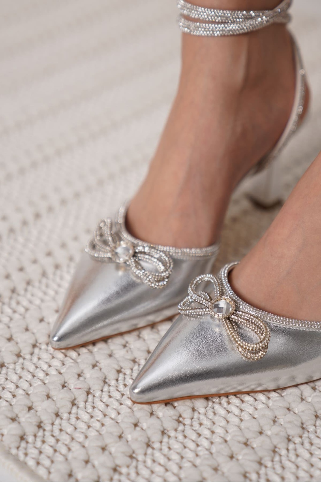 İrina Kadın Gümüş Taşlı Topuklu Ayakkabı