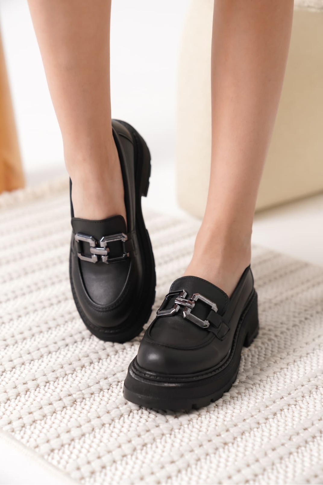 Terry Cilt Siyah Kadın Loafer