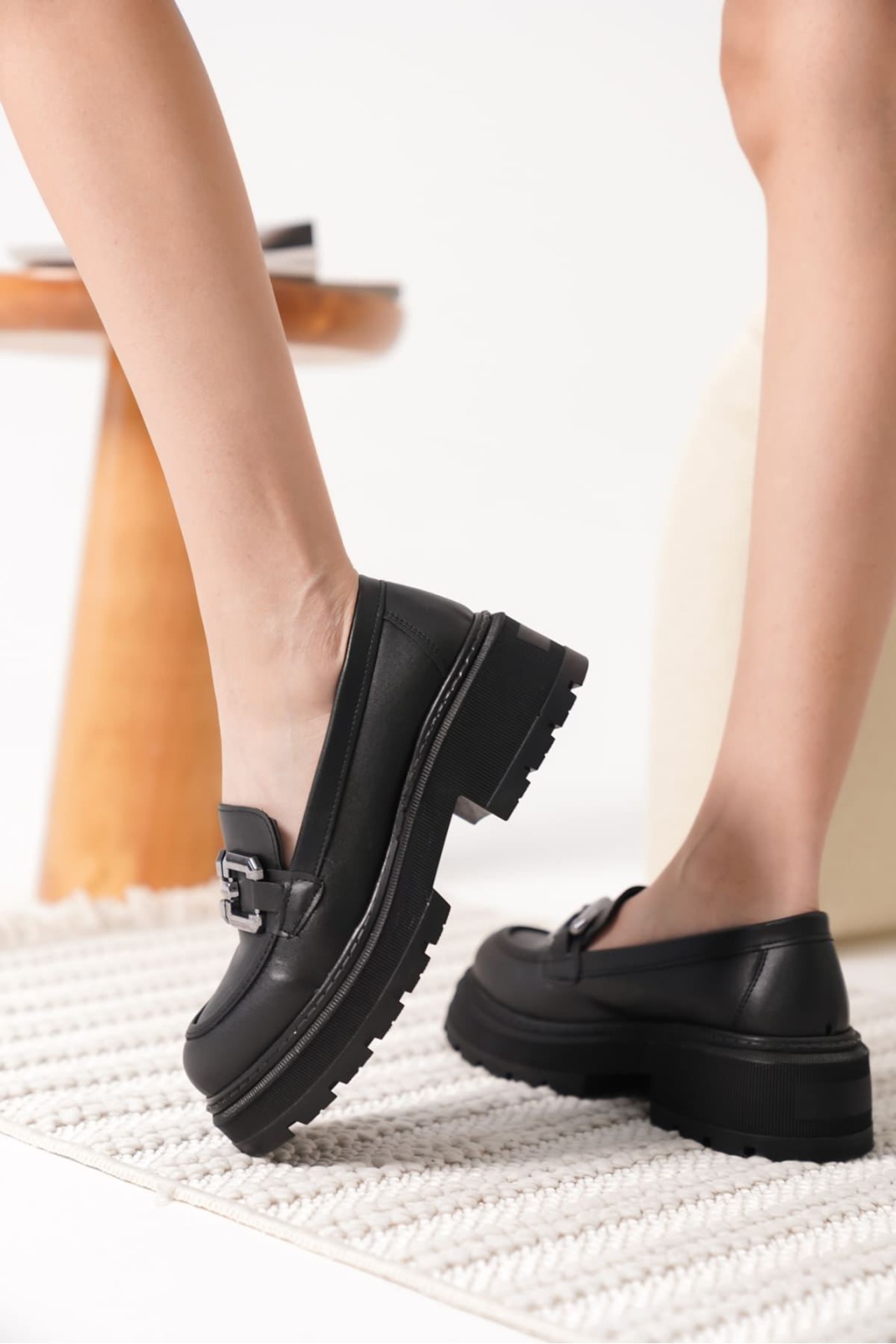 Terry Cilt Siyah Kadın Loafer