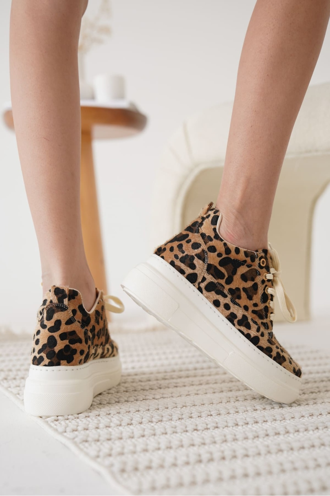 Lauren Kadın Gizli Topuk Beyaz Taban Leopar Spor Ayakkabı