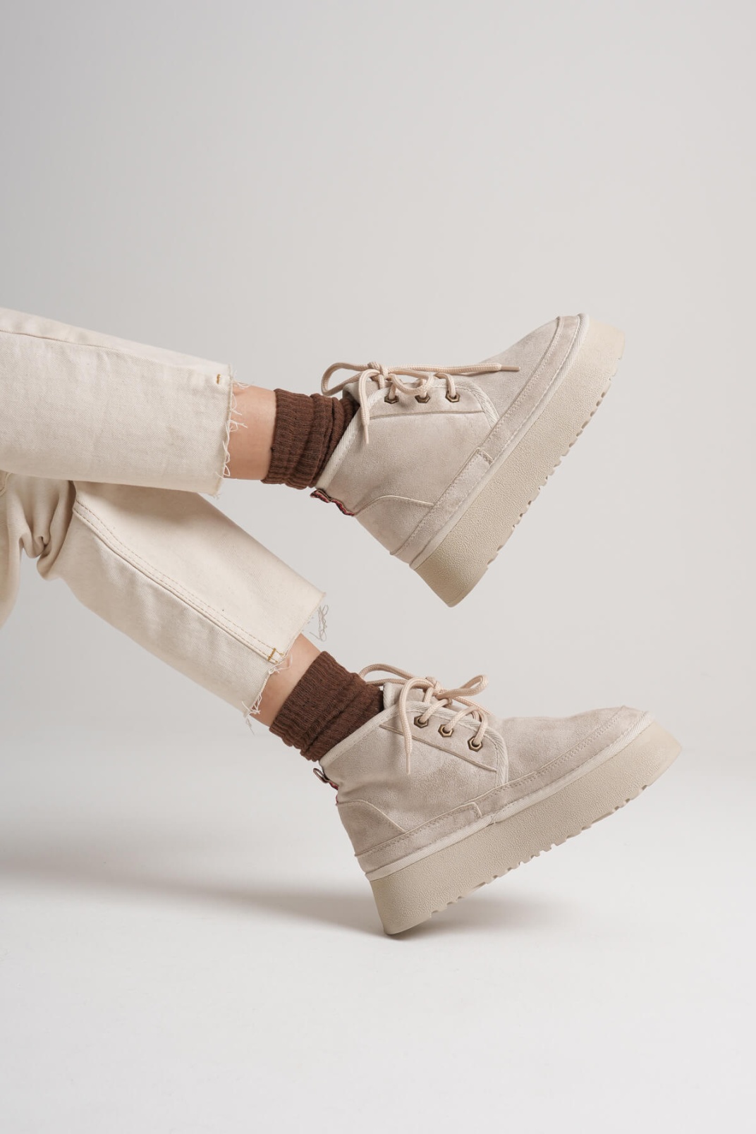 Elena Kadın Bej Kışlık İçi Kürklü Kalın Taban Bot