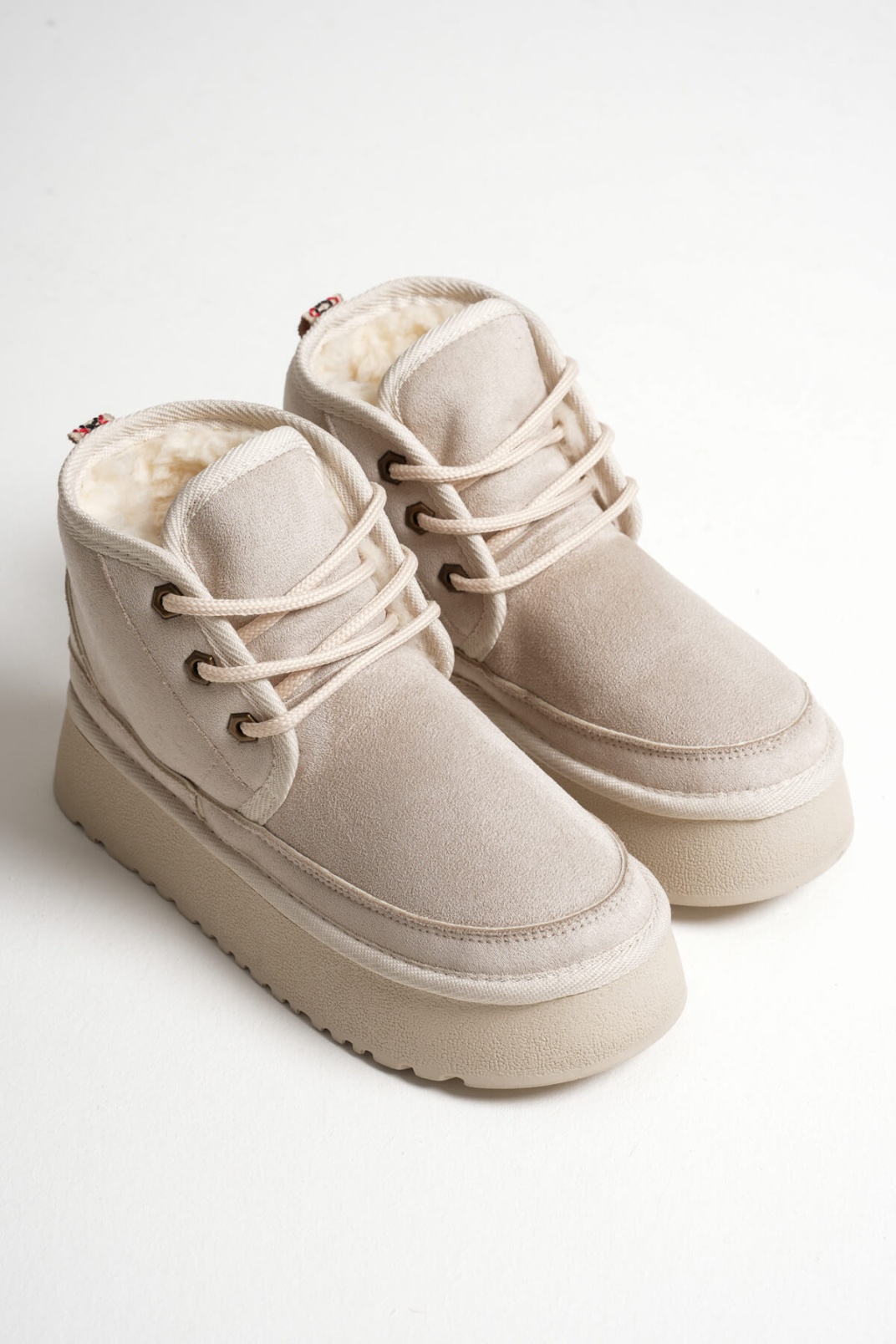 Elena Kadın Bej Kışlık İçi Kürklü Kalın Taban Bot