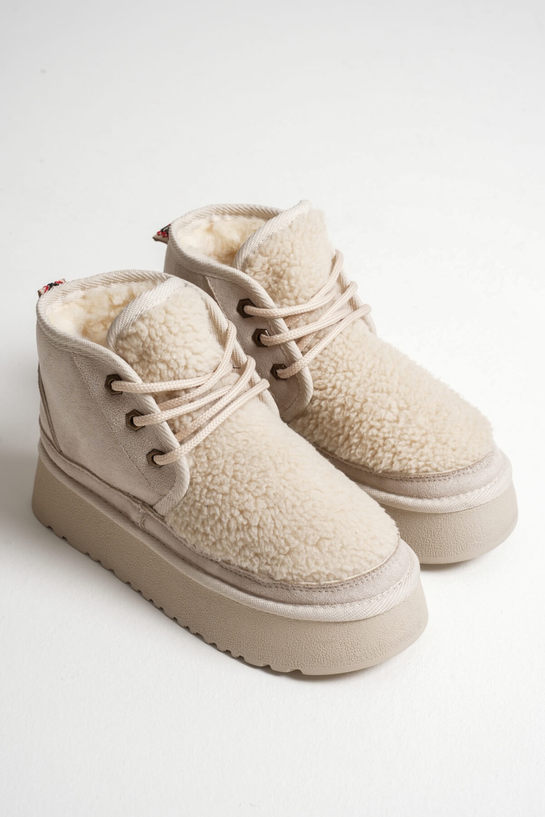 Loana Kadın Kürklü Bej Kışlık Kalın Tabanlı Bot