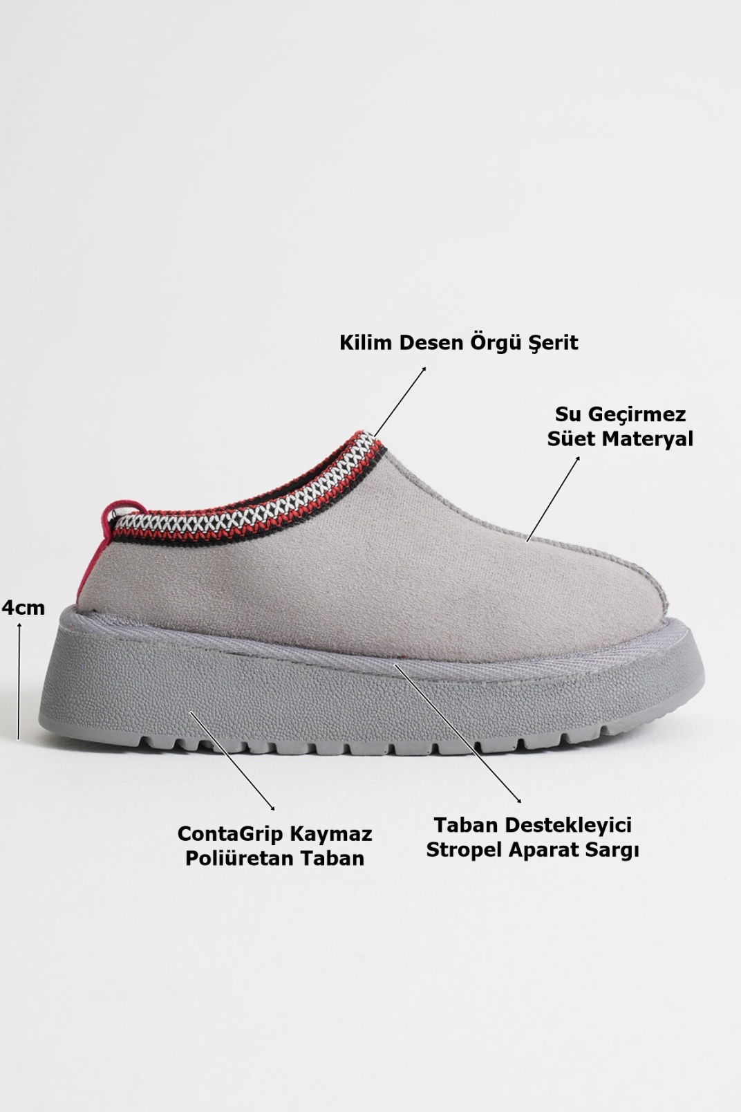 Elsa Kadın Gri Kışlık Kürklü Terlik