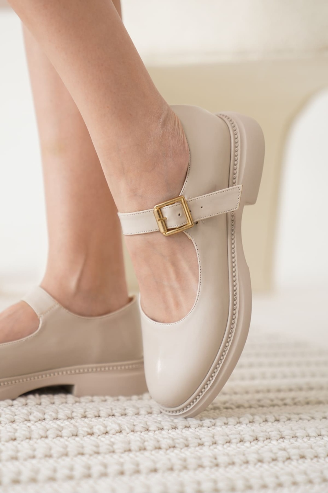 Briana Bej Rugan Toka Detaylı Mary Jane Ayakkabı