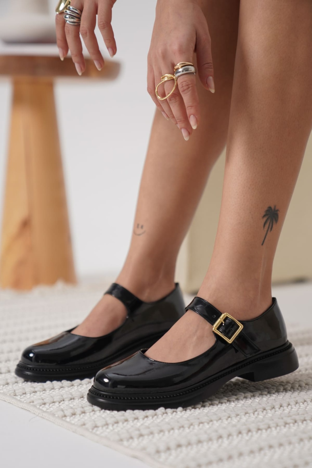 Briana Siyah Rugan Toka Detaylı Mary Jane Ayakkabı