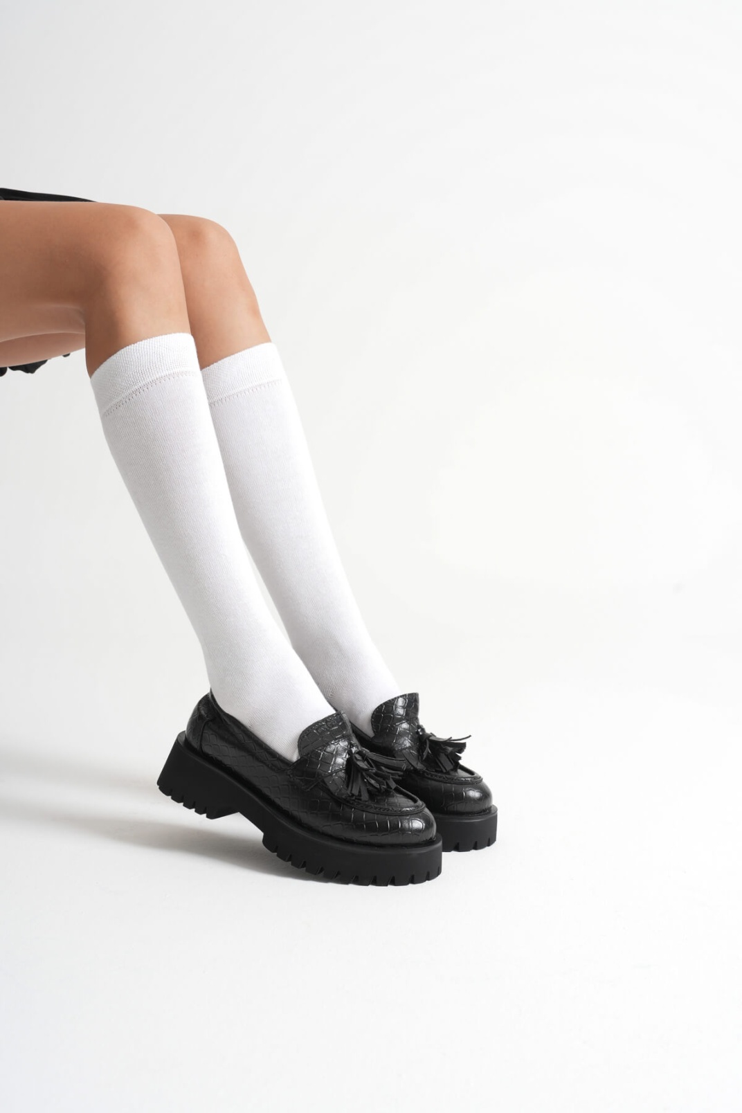 Mina Kadın Günlük Siyah Kroko Baskılı Loafer Ayakkabı