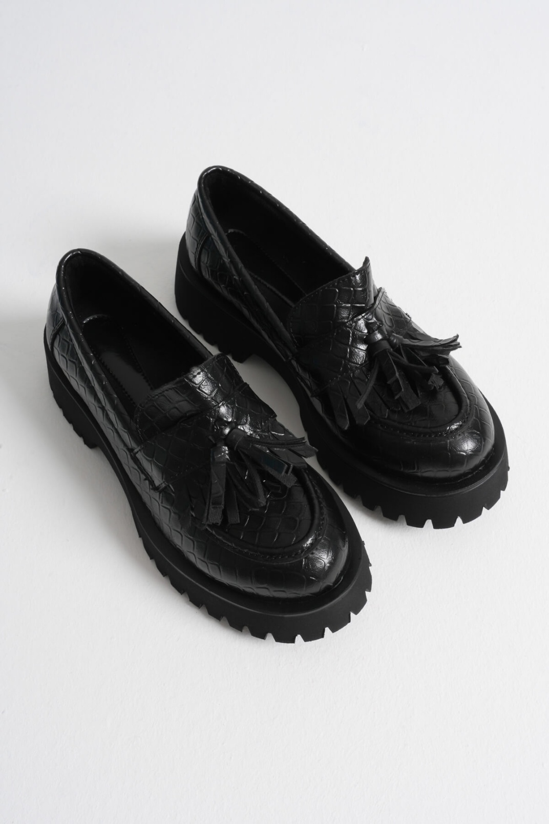Mina Kadın Günlük Siyah Kroko Baskılı Loafer Ayakkabı