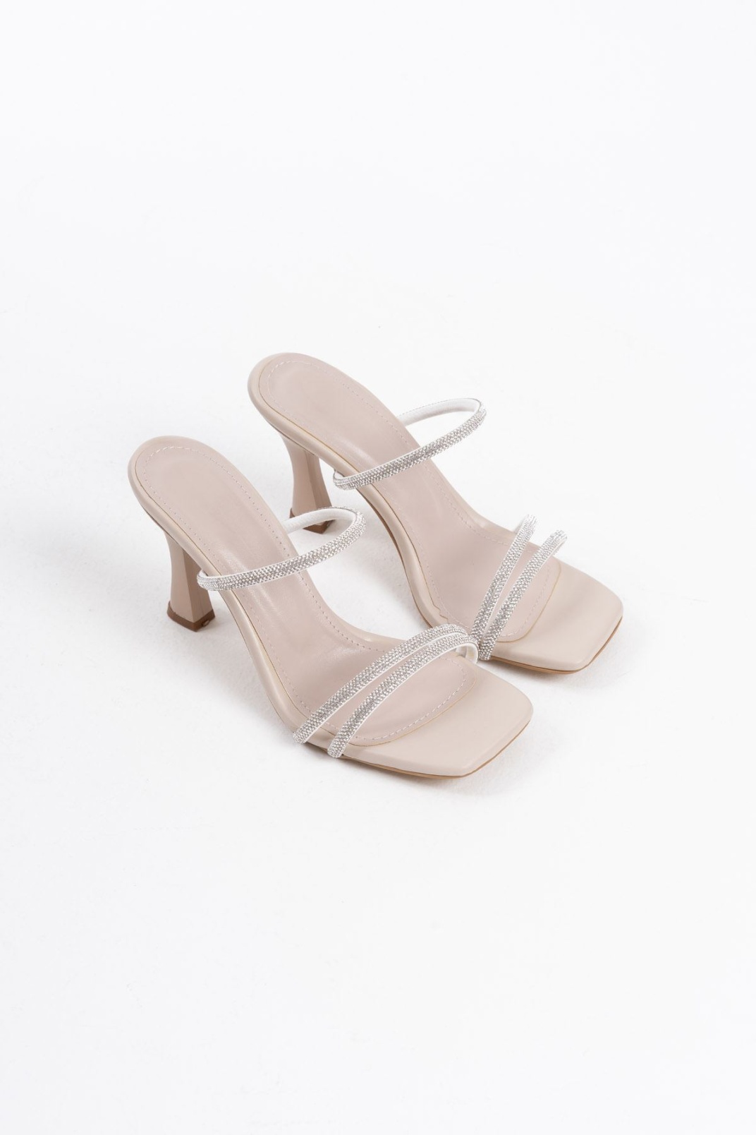 Alvina Bej Taşlı İnce Bantlı Kadın Topuklu Terlik