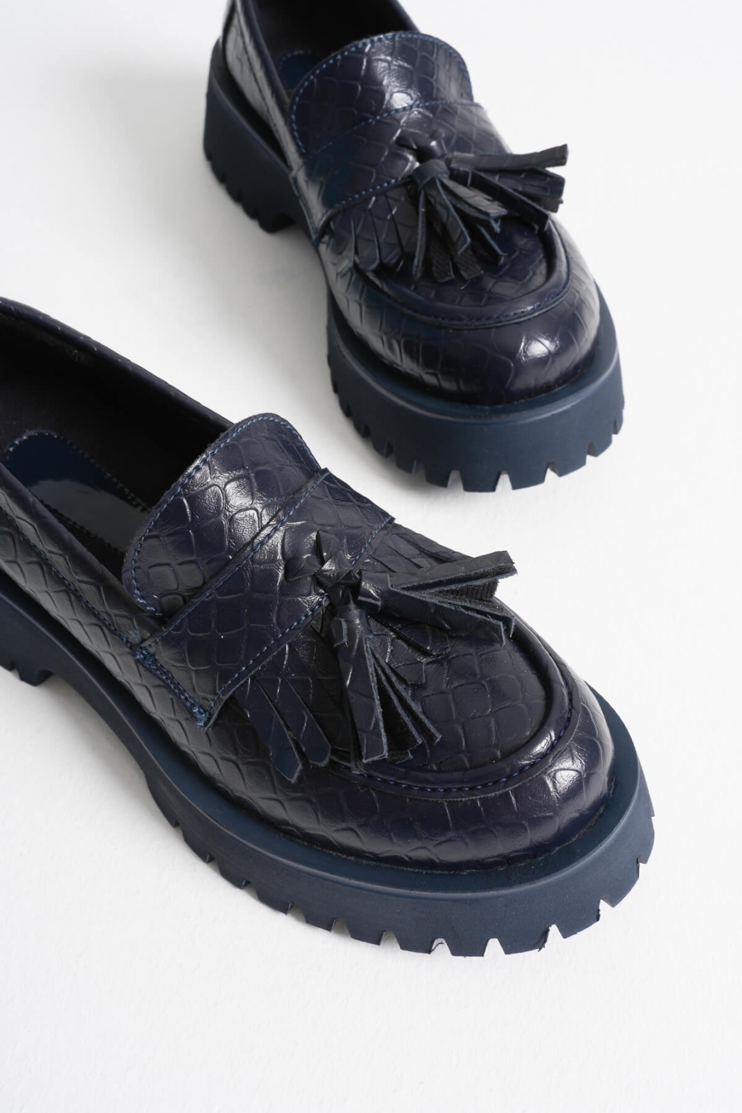 Mina Kadın Günlük Lacivert Kroko Baskılı Loafer Ayakkabı