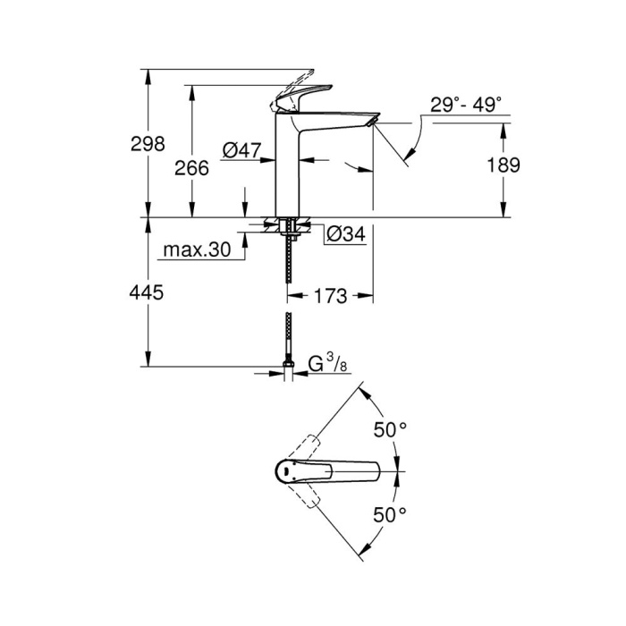 GROHE EUROSMART TEK KUMANDALI LAVABO BATARYASI XL BOYUT 23971003