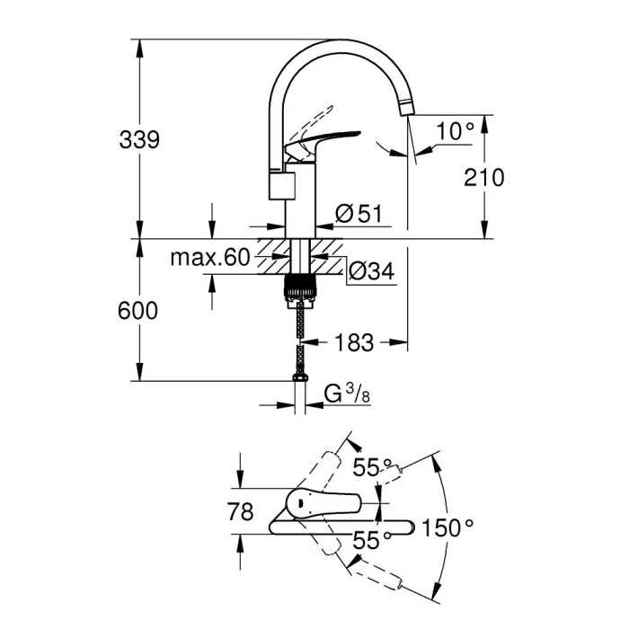 GROHE EUROSMART OHM SİNK C - SPOUT 33202003