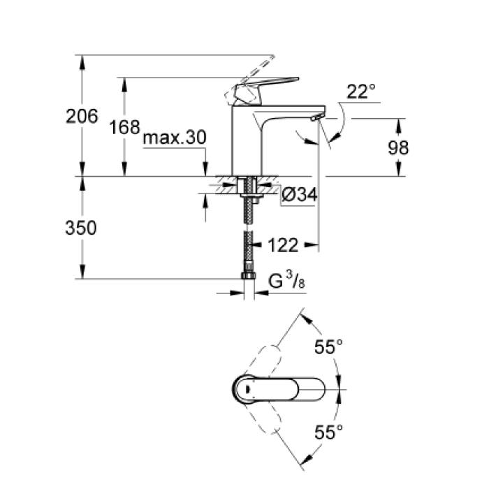 GROHE EUROSMART COSMO LAVABO BATARYASI 23327000