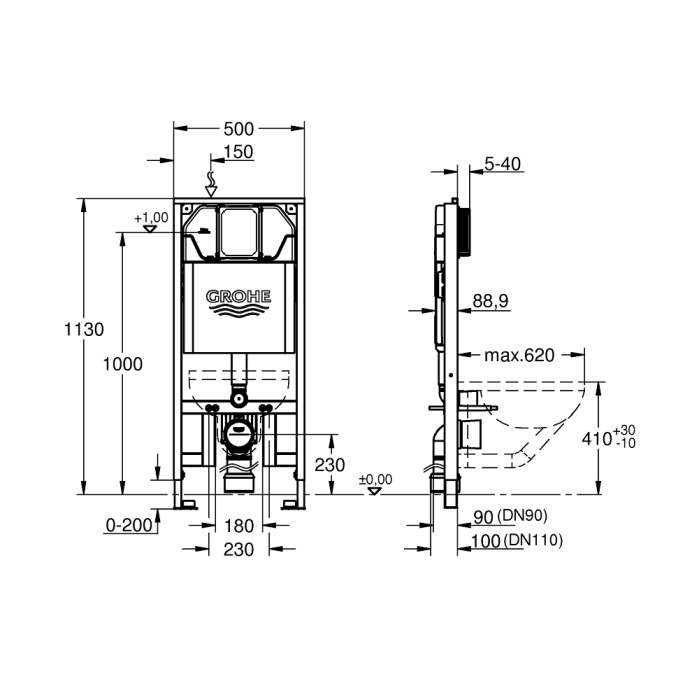 GROHE RAPID SL LOCAL SLIM 6/3 L GÖMME REZERVUAR