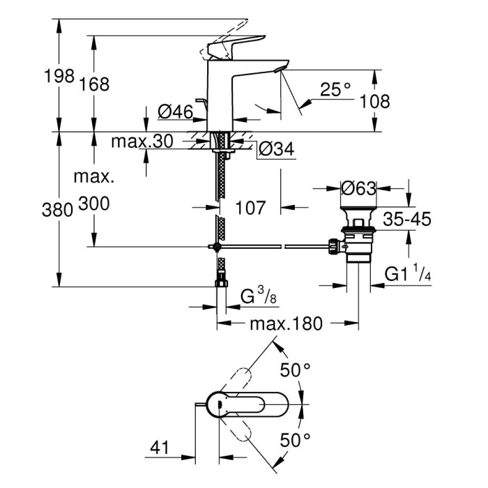 GROHE BAUEDGE LAVABO BATARYASI 23758000