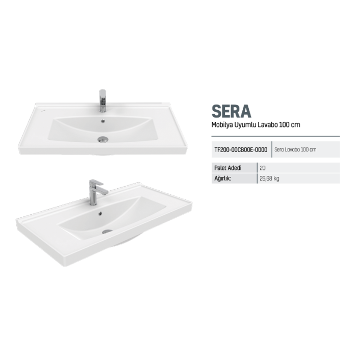 CREAVIT SERA ETAJERLİ LAVABO BEYAZ 100 CM TF200