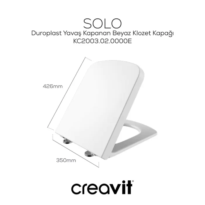 CREAVIT SOLO DUROPLAST YAVAŞ KAPANAN KLOZET KAPAĞI BEYAZ KC2003.03