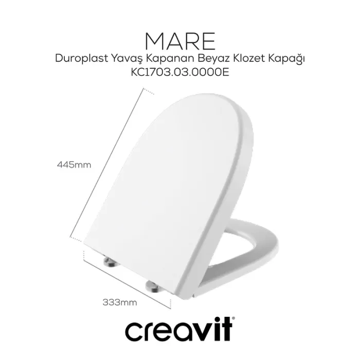 CREAVIT MARE DUROPLAST YAVAŞ KAPANAN KLOZET KAPAĞI BEYAZ KC1703.03.0000E
