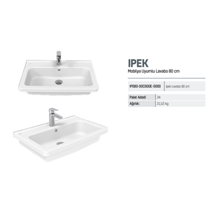 CREAVIT LAVABO İPEK ETEJERLİ IP080 80 CM