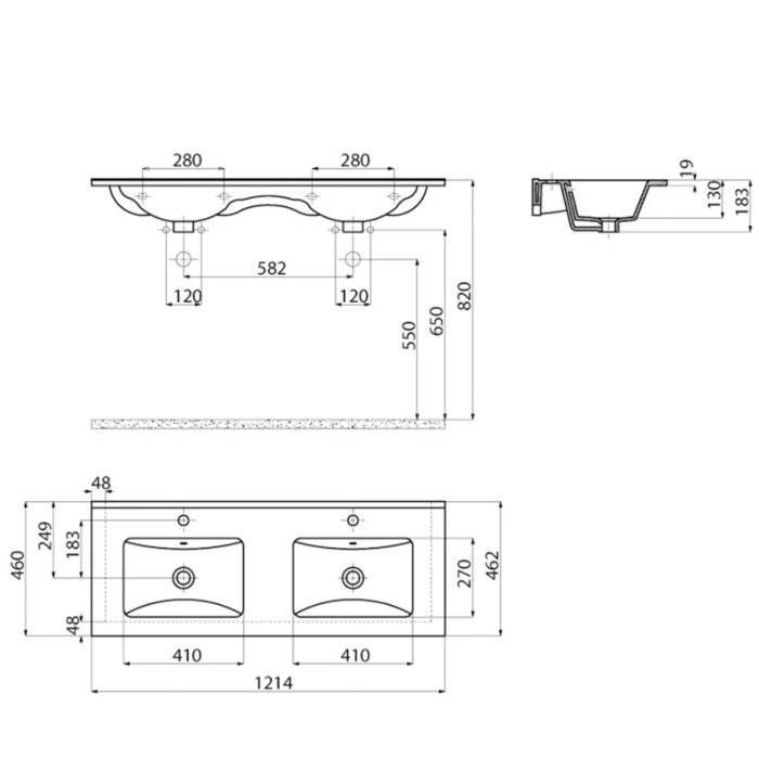 CREAVIT SU121 46*121 DOLAP UYUMLU LAVABO ÇİFTLİ ETAJERLİ