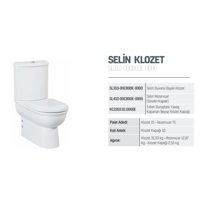 CREAVIT KLOZET DUVARA DAYALI SELİN SL310 BEYAZ  ( REZERVUAR VE KAPAK DAHİL DEĞİLDİR! )