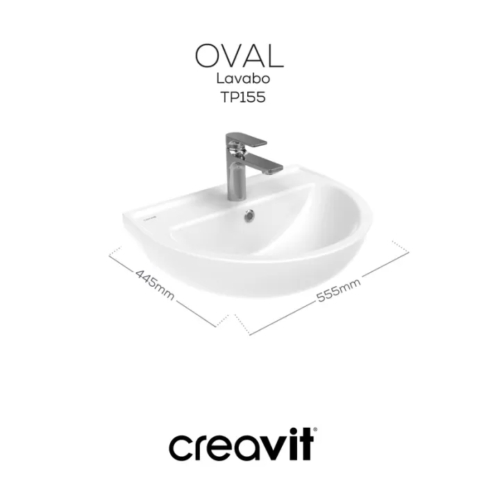 CREAVIT DUVARA DAYALI LAVABO OVAL BEYAZ 40*50CM TP155