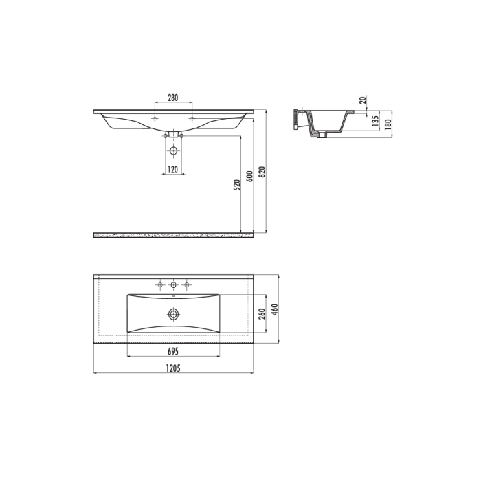 CREAVIT SU ETAJERLİ 120 CM LAVABO BEYAZ SU120
