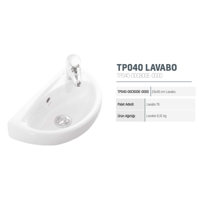 CREAVIT LAVABO OVAL 23*39CM DELİKLİ TP040