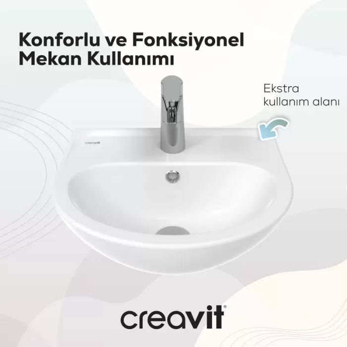 CREAVIT DUVARA DAYALI OVAL LAVABO BEYAZ 36*45CM TP145 DELİKLİ