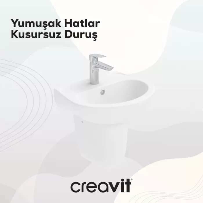 CREAVIT DUVARA DAYALI OVAL LAVABO BEYAZ 36*45CM TP145 DELİKLİ
